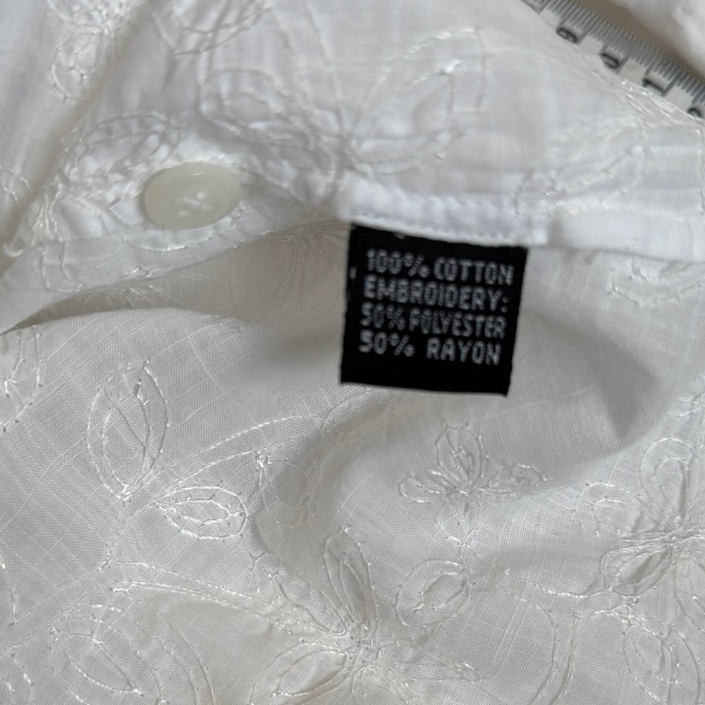 Ellen Tracy 100%Cotton Floral Embroidered White Button Down Shirt Size 14 - Picture 7 of 8